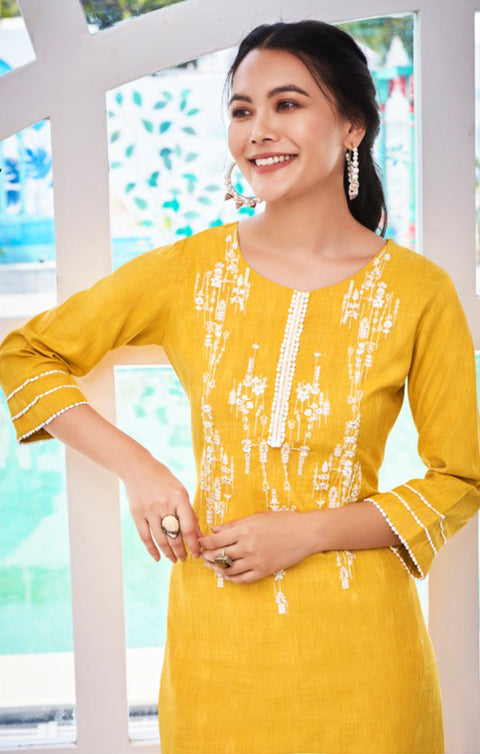 Vibrant Yellow Color Indian Ethnic Kurti For Casual Wear (K509)