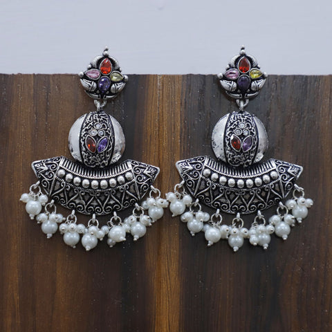 Oxidised Silver Plated Metal Earrings with Beads for Women (E142) - PAAIE
