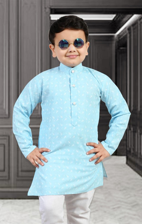 Boys' Kurta Pyjama in Sky Blue Color