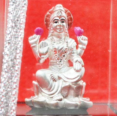 999 Pure Silver Lakshmi Idol with Flowers - PAAIE