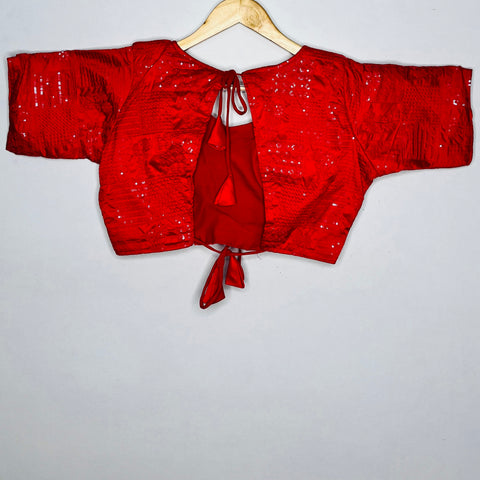 Designer Red Color Silk Embroidered Blouse For Wedding & Party Wear (Design 1100)