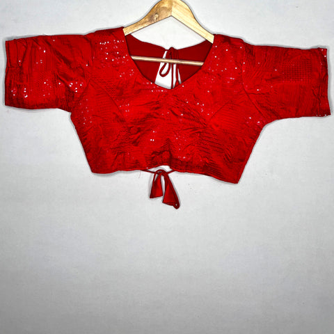 Designer Red Color Silk Embroidered Blouse For Wedding & Party Wear (Design 1100)