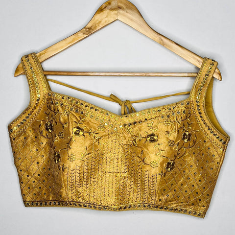 Designer Golden Color Embroidery Blouse in Silk (Design 1101)