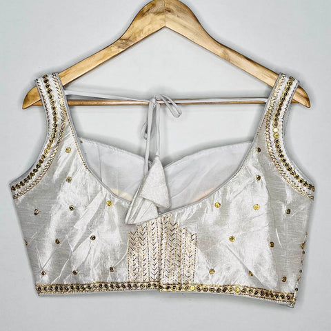 Designer White Color Embroidery Blouse in Silk (Design 1102)