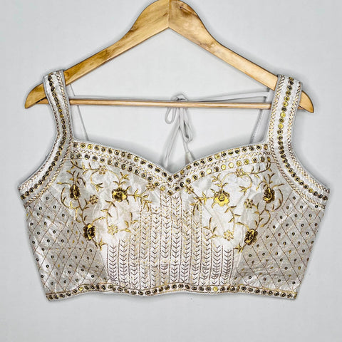 Designer White Color Embroidery Blouse in Silk (Design 1102)