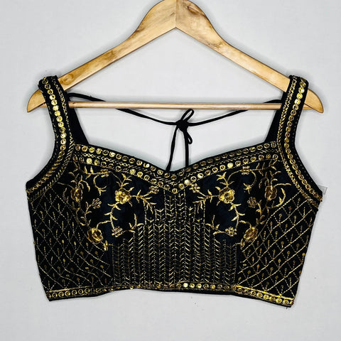 Designer Black Color Embroidery Blouse in Silk (Design 1104)