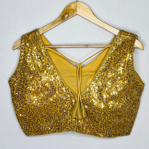 Golden Colored Designer Silk Sequins Blouse For Wedding & Party Wear (Design 1110)