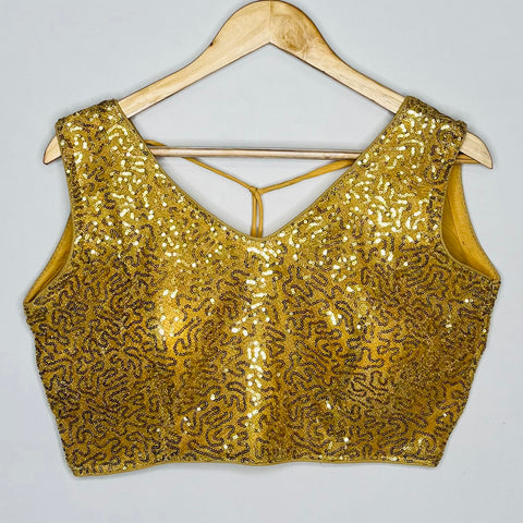 Golden Colored Designer Silk Sequins Blouse For Wedding & Party Wear (Design 1110)
