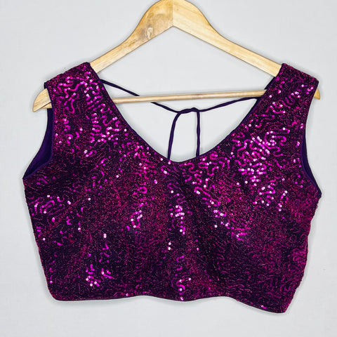 Magenta Colored Designer Silk Sequins Blouse For Wedding & Party Wear (Design 1112)