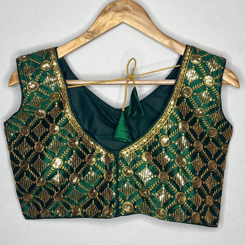 Designer Green Color Embroidery Blouse in Silk (Design 1114)