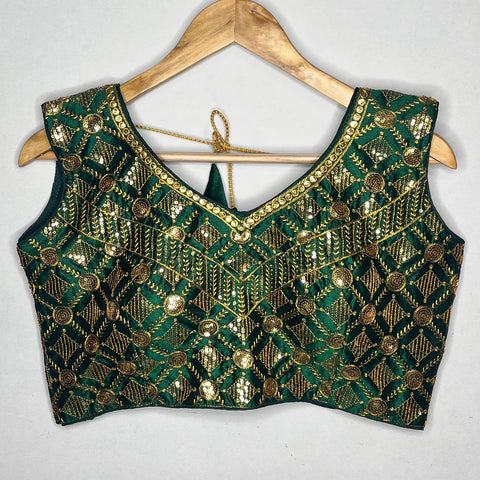 Designer Green Color Embroidery Blouse in Silk (Design 1114)