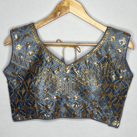 Designer Color Gray Embroidery Blouse in Silk (Design 1116)