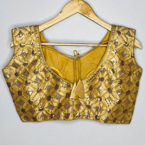 Designer Golden Color Gray Embroidery Blouse in Silk (Design 1118)