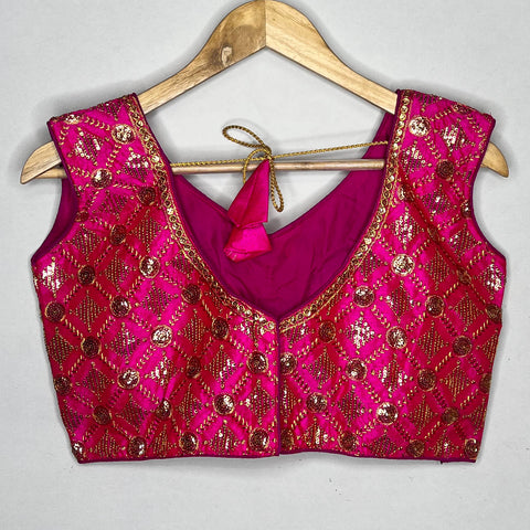 Designer Magenta Color Gray Embroidery Blouse in Silk (Design 1120)