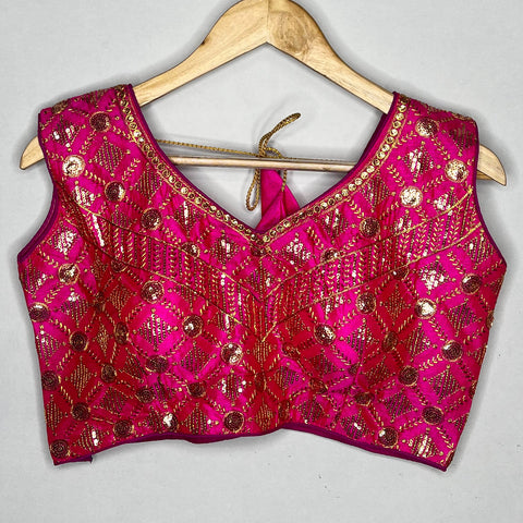 Designer Magenta Color Gray Embroidery Blouse in Silk (Design 1120)