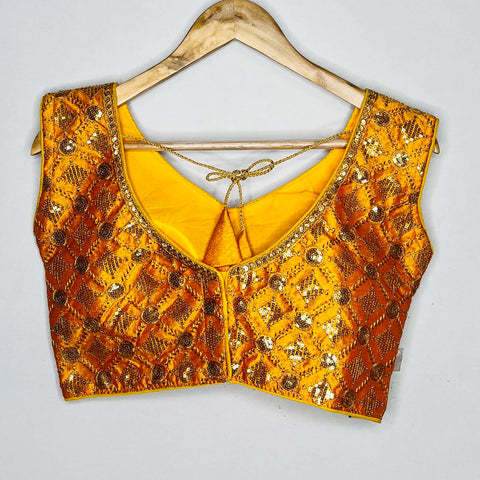 Designer Yellow Color Gray Embroidery Blouse in Silk (Design 1121)