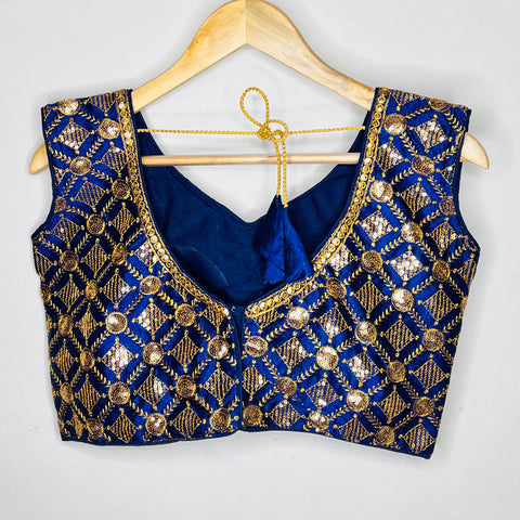Designer Blue Color Gray Embroidery Blouse in Silk (Design 1122)