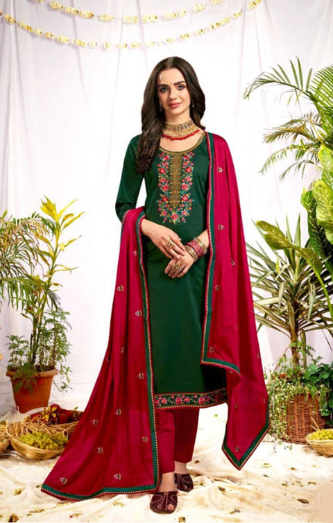 Gorgeous Green/Red Color Designer Suit with Dupatta In Modern Style (K542)