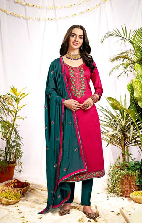 Outstanding Magenta/Green Color Designer Suit with Dupatta In Modern Style (K544)