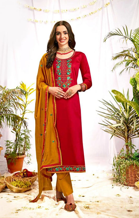 Vibrant Red/Yellow Color Designer Suit with Dupatta In Modern Style (K545)