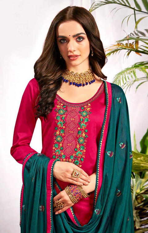 Outstanding Magenta/Green Color Designer Suit with Dupatta In Modern Style (K544)