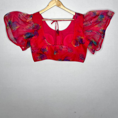 Trendy Red Color Heavy Rich Floral Print Designer Blouse in Organza (Design 1140)