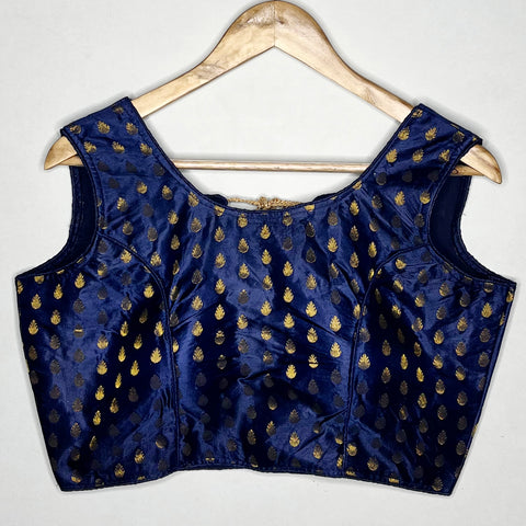 Navy Blue Color Readymade Printed Trends Blouse in Silk for Party Wear (Design 1165)