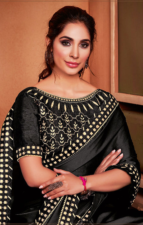 Bewitching Black Lycra Readymade Designer Saree - PAAIE