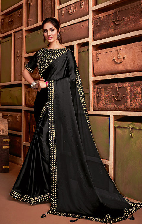 Bewitching Black Lycra Readymade Designer Saree - PAAIE
