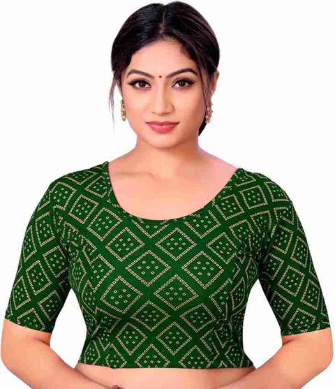 Green Color Heavy Rich Bandhini Print Designer Pattern Readymade Blouse in Lycra Stretchable (Design 1183)
