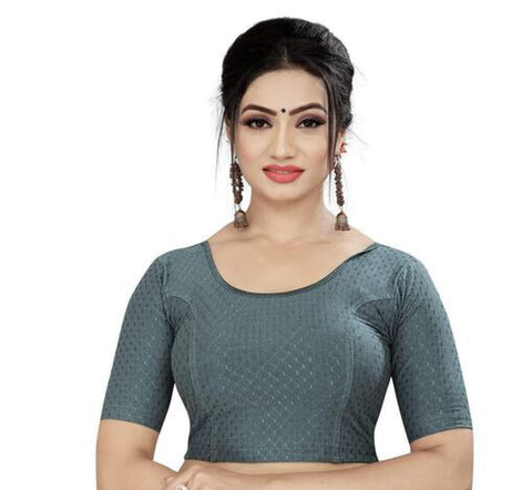 Gray Color Self Print Designer Pattern Readymade Blouse in Lycra Stretchable (Design 1185)