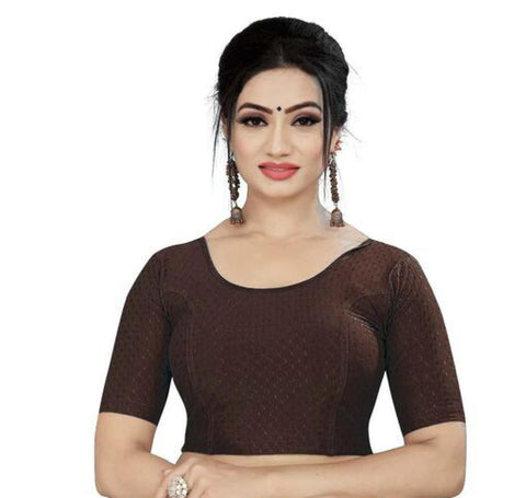 Brown Color Self Print Designer Pattern Readymade Blouse in Lycra Stretchable (Design 1188)