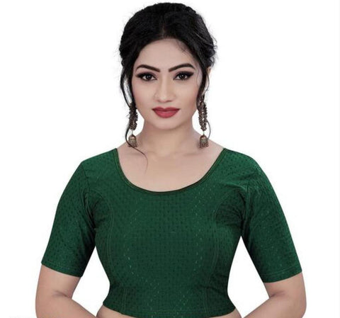 Green Color Self Print Designer Pattern Readymade Blouse in Lycra Stretchable (Design 1193)