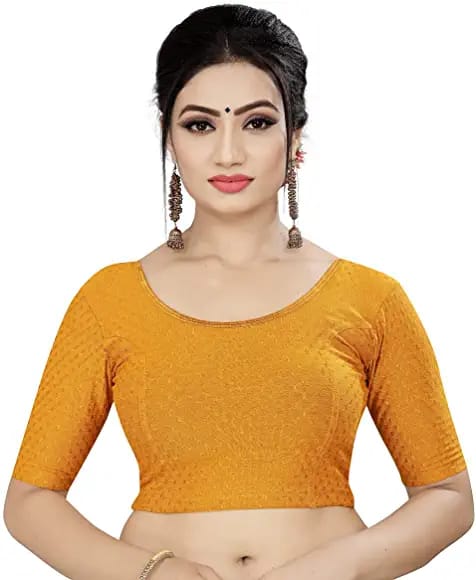 Mustard Yellow Color Self Print Designer Pattern Readymade Blouse in Lycra Stretchable (Design 1196)