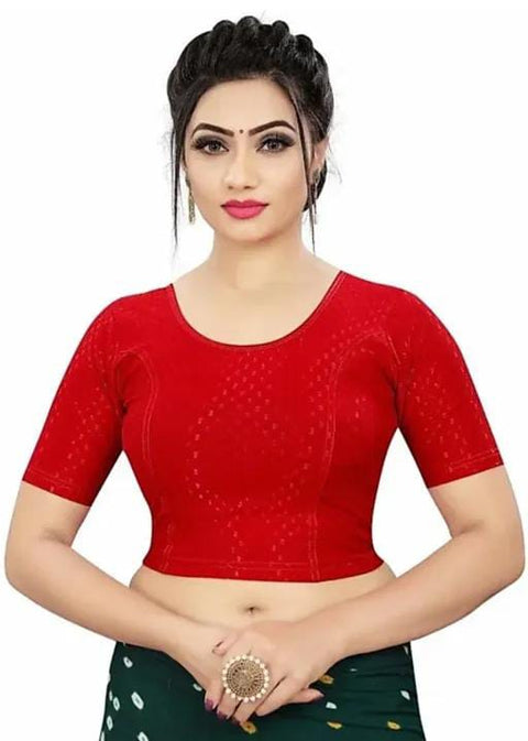 Red Color Self Print Designer Pattern Readymade Blouse in Lycra Stretchable (Design 1197)