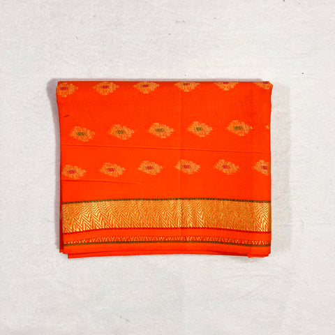 Orange With Multi Color Buti Design Cotton Rubia Unstiched Blouse Piece Material (D11)
