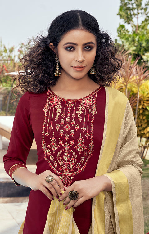 Striking Maroon Designer Suit & Salwar with Dupatta For Casual and Ethnic Wear (K134) - PAAIE
