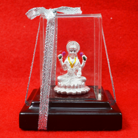 999 Pure Silver Lakshmi Idol with Pink Flowers - PAAIE