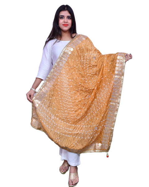 Fashionable Women's Golden Bandhej Dupatta/Chunni For Casual, Party (D18)