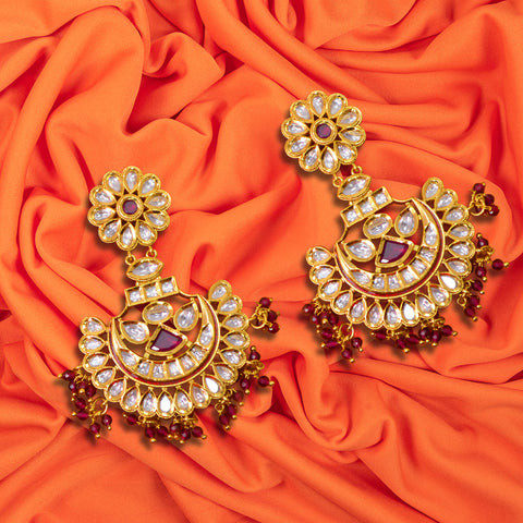 Gold Plated Kundan Earrings (Design 16) - PAAIE