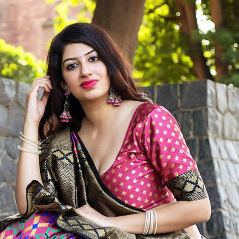 Banarasi Silk Designer Pink and Black Color Saree - PAAIE