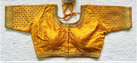 Designer Yellow Color Silk Embroidered Blouse For Wedding & Party Wear (Design 1214)