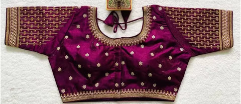 Designer Purple Color Silk Embroidered Blouse For Wedding & Party Wear (Design 1216)