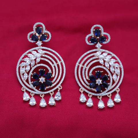 Blue Stone Gold American Diamond Contemporary Earrings (E117) - PAAIE
