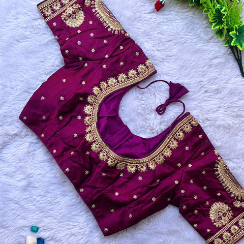 Designer Purple Color Silk Embroidered Blouse For Wedding & Party Wear (Design 1230)