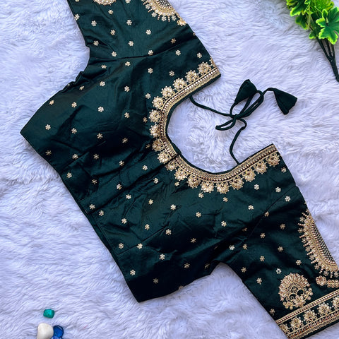Designer Mehandi Green Color Silk Embroidered Blouse For Wedding & Party Wear (Design 1231)