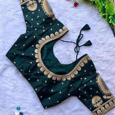 Designer Mehandi Green Color Silk Embroidered Blouse For Wedding & Party Wear (Design 1231)