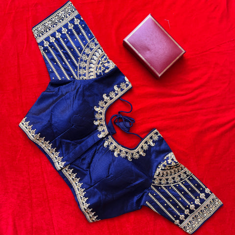 Designer Navy Blue Color Silk Embroidered Blouse For Wedding & Party Wear (Design 1237)