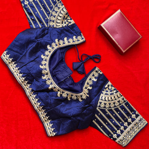Designer Navy Blue Color Silk Embroidered Blouse For Wedding & Party Wear (Design 1237)