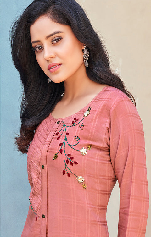 Marvellous Pink Designer Kurti with Pant For Casual and Ethnic Wear (K227) - PAAIE